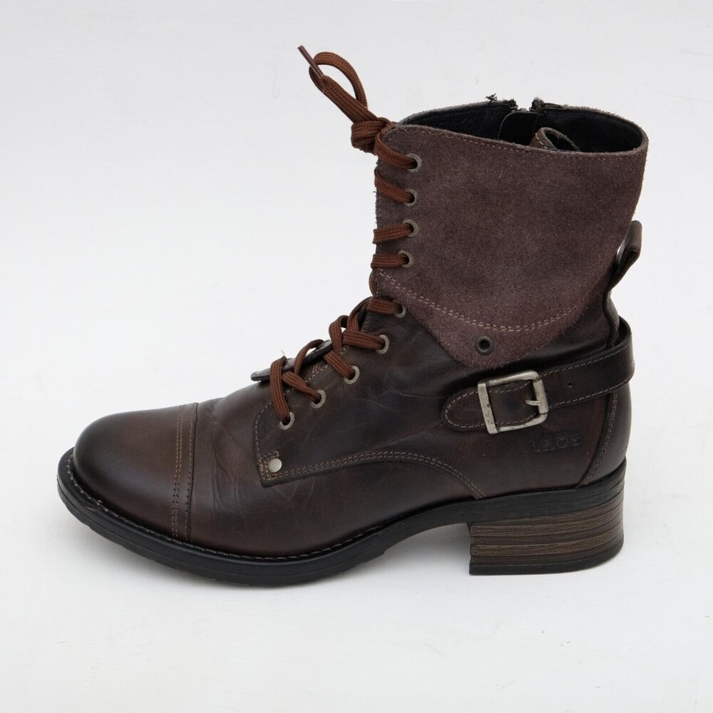 TAOS Crave Boots Brown Leather Suede Lace-up Side Zip Combat Moto Women's 9-9.5